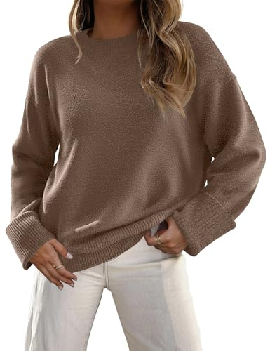 Zeagoo Women's Oversized Jumper Crew Neck Chunky Sweater Long Sleeve Solid Knitwear Autumn Winter Loose Pullover Brown M