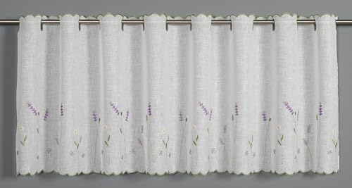 Gardinia Sehlbach Bistrogardine Voile Stickerei Lavendel, Weiß, 150 x 45 cm Bistrogardine, Elegante Stickerei, Lichtdurchlässig, Blickdicht, Einfache Befestigung, Öko-Tex Zertifiziert