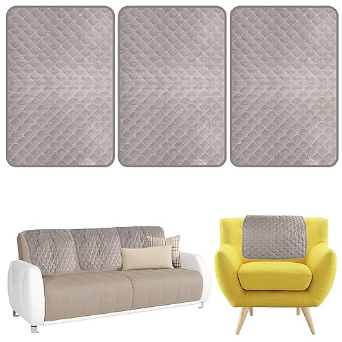 Toaboa Kopfschutz für Sofa 57x38cm Polyester Sofa Kopfstützenbezug Verschleißfest Reißfest Kopfstützenschutz für Sessel, Sofas, Kleine Sessel Liegesessel In Schlafzimmern Wohnzimmern. (Hellgrau 3pcs)