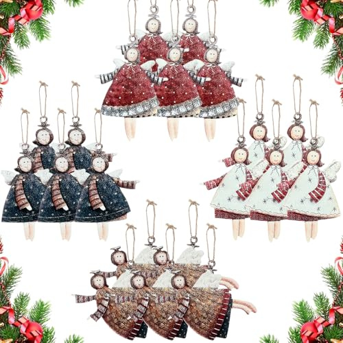 Decorazioni Natalizie,20 Pezzi Decorazione per Albero di Natale,Piccoli Ciondoli a Forma di Angelo per Albero di Natale,Ciondoli Natalizi in Legno,per Alberos di Natales