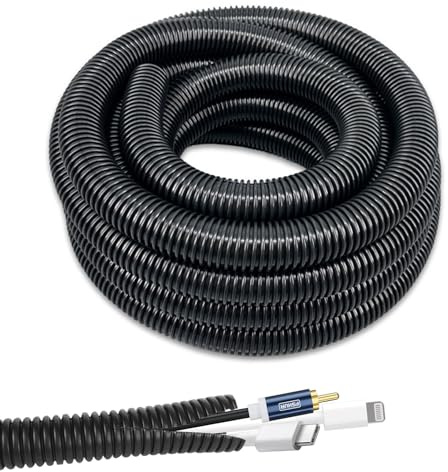 Kabelslang svart, flexibel kabelkanal och skyddsslangkabel för TV, PC, hus, kontor och trädgård – kabelhantering, hundsäker, UV-beständig, böjsäker (25 mm x 3 m)