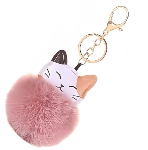 Pchnfei Pinker süßer Pompon-Schlüsselanhänger in Katzenform, Plüschball, Auto-Schlüsselanhänger, flauschiger Schlüsselanhänger für Damen, Mädchen, Tasche, Geldbörse, Dekoration, Schlüsselanhänger