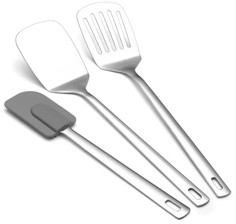 Berglander Stainless Steel Spatulas Set 3pcs, Metal Spatula Solid&Slotted&Flexible Turner, Heavy Duty Sturdy Kitchen Spatula, High Heat Resistant Cooking Utensils for Nonstick Cookware