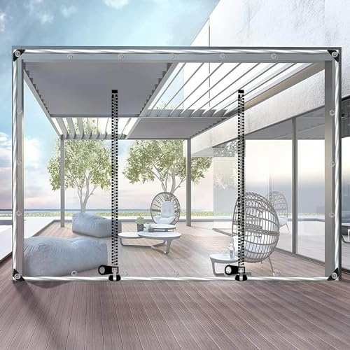 Strapazierfähige, transparente PVC-Plane mit Reißverschluss-Tür, wasserdicht, transparent, Vorhang für Außenbereich, Pergola, Terrasse, Carport, Pavillon, 1,2 x 2 m, Seitenwand-Trennwand