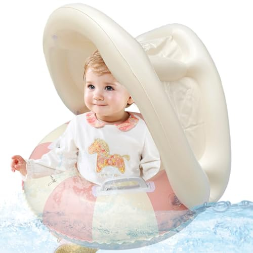 Otbushit Flotador para bebé con Dosel, Inflable, Suave, cómodo, Grueso, Seguro, Flotador de natación para bebé con Dosel y asa Desmontables para niñas y niños de 0 a 4 años, Estilo 2