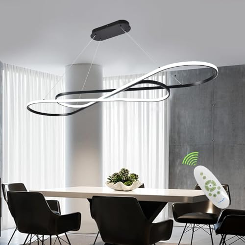Likflyer Large Modern LED Pendant Light 59.06 LED Chandelier for Dining Room Light Fixture Modern Height Adjustable Kitchen Island Ceiling Hanging Pendant Chandelier for Dining Table with Remote