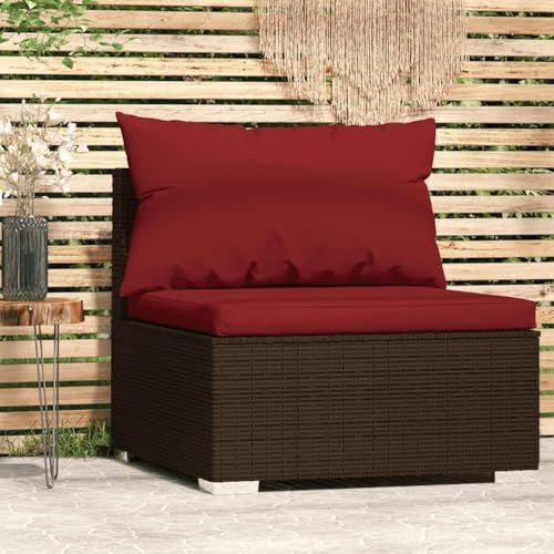 Mokuyary Medelsoffa för trädgård med kudde, brun, poly rotting, trädgårdsmöbelset, utomhus, balkongset, terrassmöbler, trädgårdslounge, sittgrupp för terrass, balkong, trädgård – B