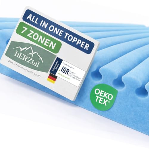 hERZtal 7-Zonen Gelschaum Topper 5cm-All in One Matratzenauflage mit Duo-Wendehärte H2/H3 – Ergonomisch IGR-Zertifiziert-Sommer- & Winterseite-Made in Germany-Für Boxspringbett & Matratze (140x200 cm)
