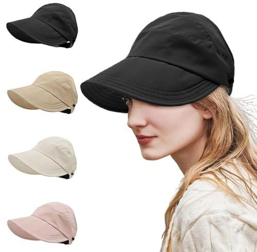 kailisi Outdoor UV Protection Hollow Top Sun Hat, 2026 Neu UV Schutz Sonnenhut für Damen, Faltbar Tragbar Fischerhut mit Breite Krempe (Schwarz)