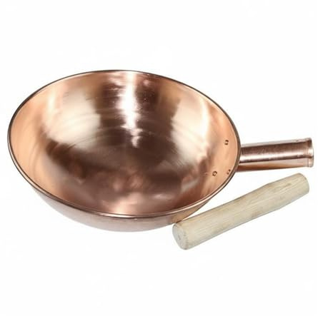 FytStycale Wok Manico Lungo Spessore Maggiorato Wok Rame Padella a Manico Lungo in Rame per Saltare, Frittura, 32CM