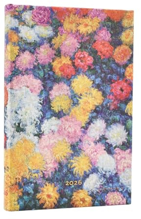 2026 Monet's Chrysanthemums Mini 12-month Verso Hardcover Flexi Dayplanner 2026 (Elastic Band Closure)