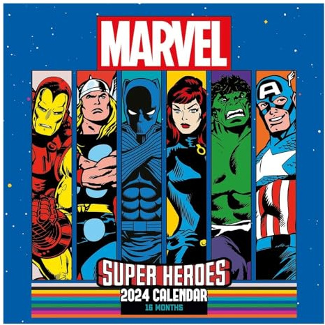 Marvel Comics Wandkalender 2024 - Ein Monat je Seite. Größe 30x30cm - Offizielles Lizenzprodukt