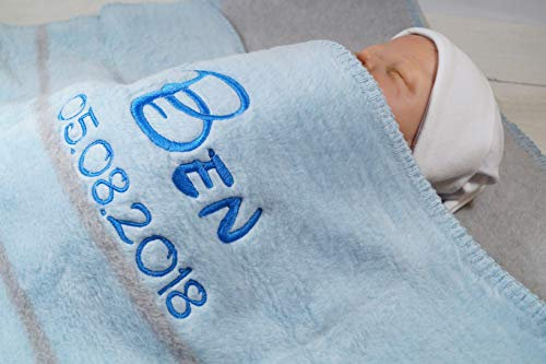 Babydecke mit Namen Bestickt - 100% Baumwolle - Geburt Geschenk Taufe