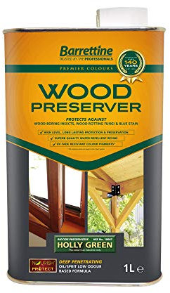 3 x 1L Wood Preserver Holly Green Barrettine Premier Wood Preserver Stain Treatment Protection Exterior