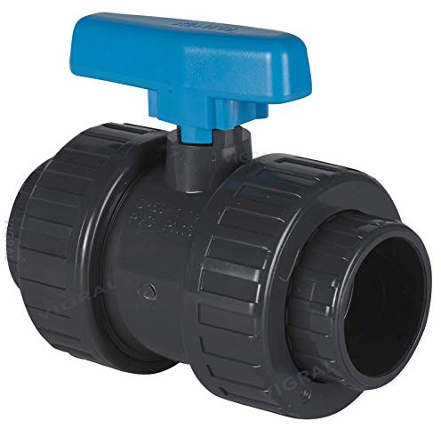 Plimat PVC Kugelhahn Klebefitting mit 2X Klebemuffe/Verschraubung 16 bar - grau/blau (40mm)