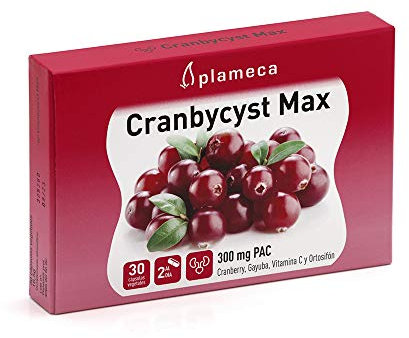 PLAMECA Cranbycyst Max Vías Urinarias, Cranberry o Arándano Rojo Americano, Gayuba, Vitamina C y Ortosifón, 30 Cápsulas Vegetales