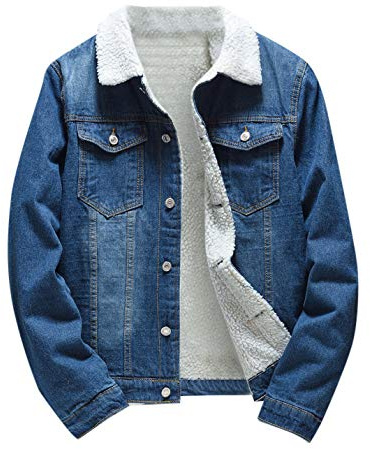KPPONG Veste en Jean avec Fourrure Homme Plus Velours Blouson Léger Cowboy Denim Slim Rider Chaud Manteau Hiver Manches Longues Trucker Jacket Outwear Oversize