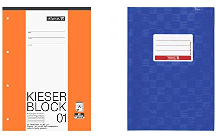 Brunnen 1042941 KIESER-Block Lineatur 1 (A4, 50 Blatt, gelocht, 80 g/m², Klasse 1) & 104052536 Hefthülle/Heftumschlag (A5, Folie, mit Namensschild) blau