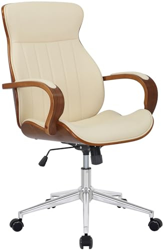 CLP Bürostuhl ergonomisch Melilla, Höhenverstellbar und Drehbar, mit kippbarer Rückenlehne und Armlehnen aus Kunstleder, Schreibtischstuhl - Farbe walnuss/Creme