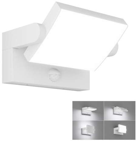 Klighten 24W Außenlampe mit Bewegungsmelder Außenwandleuchte, Weiß 6000K | Wasserdicht IP65, Schwenkbar, Material: Aluminium, 1500 Lumen, fur Aussen/Innen