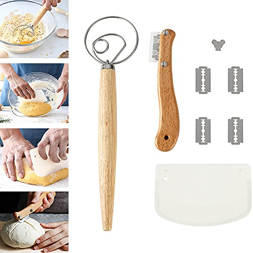 Coltello da Panettiere Rasoio,Strumento per Tagliare Pane,Dotato di 4 lame intercambiabili, impastatrice e raschietto per pasta, materiali di alta qualità, peso leggero