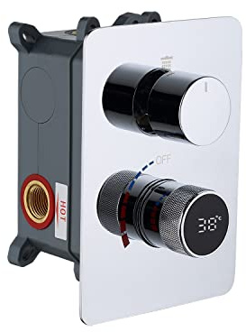 WHSHOWER 3 Way Function Shower Diverter Valve Brass LED Temp Display 3 Series Wall Mounted Shower Control Transfer Mixer Valve and Trim Kit, Polished Chrome