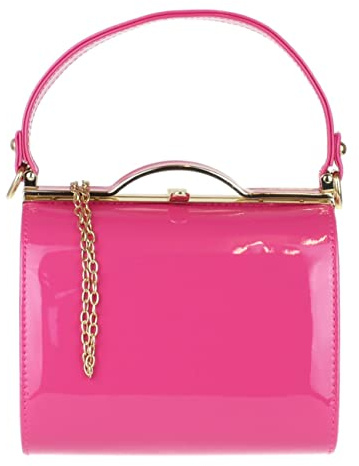 Girly Handbags Glossy Patent Faux Leather Clutch Bag Handle Closure Evening Handbag