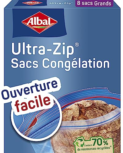 Albal - 8 Gefrierbeutel mit Ultra-Reißverschluss – großes Modell 8 l – Reißverschluss – strapazierfähig – 70% recycelte Ressourcen