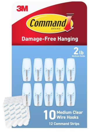 Command Medium Clear Wire Toggle Hooks,10 Wall Hook and 12 Strips, Damage-Free Hanging with Adhesive, Great for Hanging, Organization and Storage, Holds up to 2 lb