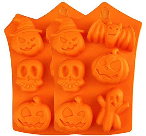 Jagowa Halloween Silicone Chocolate Moulds - 2Pcs - Pumpkin, Ghost, Skull & Bat Shapes - DIY Cupcake Baking Mold for Halloween Parties