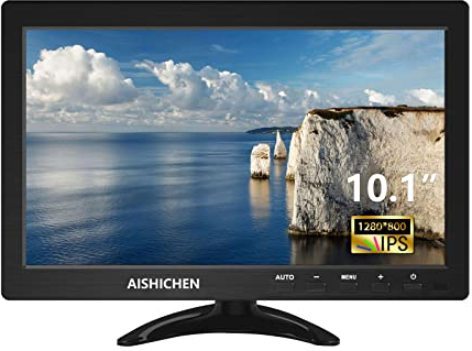 AISHICHEN Mini Monitor 10.1 Zoll, Raspberry Pi Display 1280 x 800, IPS Bildschirm with HDMI USB VGA AV BNC - Tragbarer Monitor für Büro/Geschäft/Computer, TV-Boxen, DVRs, Spielegeräte
