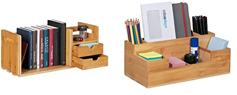 Relaxdays Schreibtisch Organizer Bambus, 21 x 80,5 x 19 cm, Natur & Schreibtisch, 7 Fächer, Bambus-Organizer, Büro, Küche, Bad, Tischorganizer HBT 11x30x15cm, Natur, 1 Stück