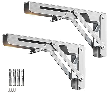 2 Stüc Platz Sparende Klappbare Regalhalter, Heavy Duty Edelstahl Wandregalhalter für DIY Tisch Arbeit Bank, Max Last 150kg, mit Schrauben, Klappkonsole (500mm/20in)