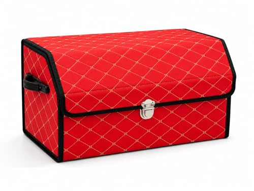 plastific Multi-Compartment Car Boot Organizer, Non-Slip Tidy Boot Bag - Essential Car Accessories, Heavy Duty Collapsible Foldable Shopping Tidy Storage Travel Box (Red - 53 * 31 * 29cm)