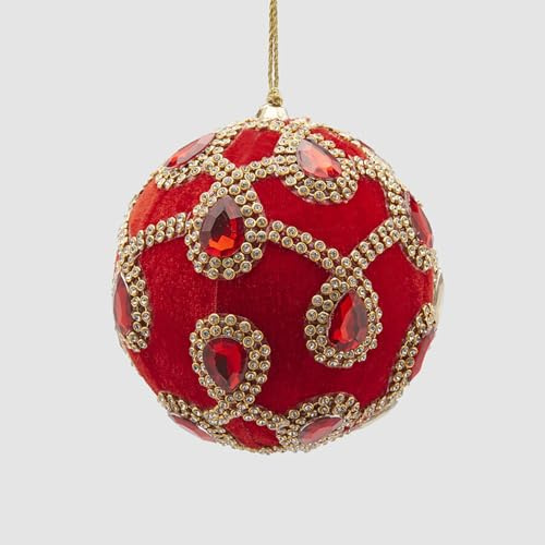 EDG Weihnachtsbaumkugel 10 cm Samt mit roten Edelsteinen