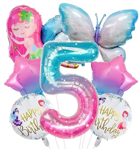 ARONRAVE Schmetterling Luftballon und Folienballon für 5. Geburtstag - Feen Deko Bunt für Jubiläum Motto Party
