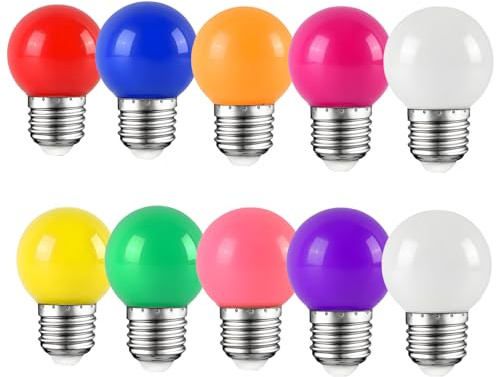 HUAMu LED Bunte Glühbirnen E27 2W, E27 Farbige LED lampen, Dekorative Lampe außen für Party,Lichterkette,Weihnachten, 220V AC, Multicolor, 10 Stück