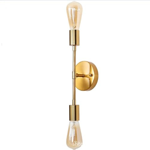 Applique Da Parete Interno Moderno Vintage Industrial, 2 Luce Applique Specchio Bagno, Lampada Da Parete Interni Applique Camera Da Letto Bagno Comodino, Applique E27 (Lampadina Non Inclusa) (Oro)