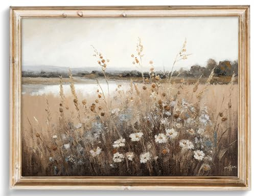 Vintage Wall Art, Farmhouse Wall Decor Wildflower Field Country Wall Painting Canvas Prints Autumn Landscape Oil Painting Wall Decor Vintage Art Pictures for Bedroom Bathroom Kitchen Decor(8 x