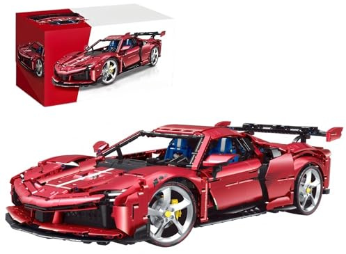 Technik Auto für Farrari SF90, 1:8 Groß Auto Modellbausatz, 3639 Teile MOC Klemmbausteine Rennauto Modell Set, Automodell Sammlerstück Geschenk für Autofans