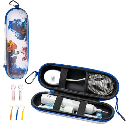 Eqalli Estuche Premium Cepillo Eléctrico Azul – Genérico Compatible con Oral-B y Philips Sonicare – Elegante, Resistente y de Viaje–Diseño Exclusivo Artístico de Gran Capacidad