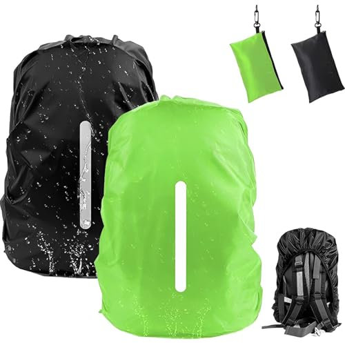 ElevaPulse 2er Regenschutz Schulranzen, Regenhülle Schutzhülle Mit Reflektorstreifen(30-40L), Step By Step Regenschutz, Schulranzen, Für Outdoor Camping Wandern(Schwarz + Grün)
