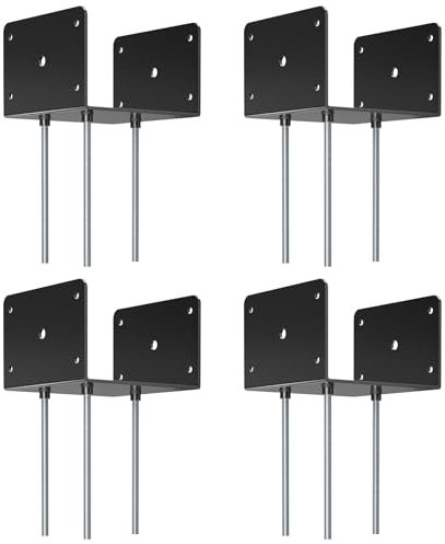 FMhotu 6x6 Concrete Post Base(4 PCS), Deck Post Base Holder Ground Spike for Concrete, Decking Post Brackets with 3 Anchor Rods, Post Base for Pavilion Deck Porch Handrail Railing