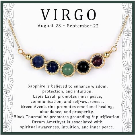 Drogomen Virgo Necklace for Women, Natural Crystal Pendant Zodiac Necklaces for Women Spiritual Healing Gemstone Choker Necklaces Constellation Jewelry Birthday Gifts for Her (Virgo)