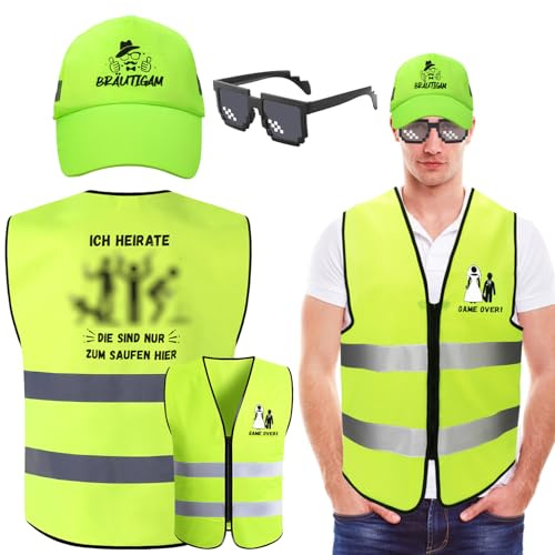 HOWAF Junggesellenabschied Männer Kostüm, JGA Männer Weste, Bräutigam Hut, Sonnenbrille, Lustige Geschenkidee für JGA Kostüm, Junggesellenabschied Accessoires Mann