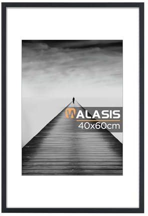 Walasis Cornice portafoto 40 x 60 cm, colore nero, con passepartout: 60 x 40 cm, cornice in legno per poster, foto – cornice portafoto con vetro acrilico