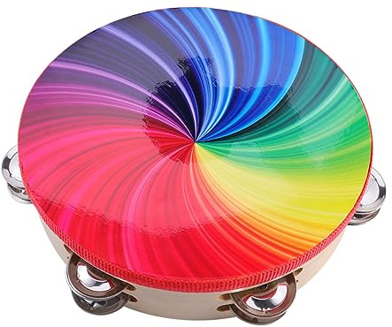 Parliky Pandereta de Doble Hilera Instrumento de Percusión Ligero de Madera Sonido Agradable de 8 Pulgadas para Adultos Adecuado para Fiestas y Baile