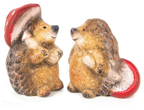 Deko Igel mit Fliegenpilz, 2 Stück: Herbstdeko Figuren, Tischdeko Klein, Dekofiguren Herbst, Dekoration Tisch & Fensterbank, Kleine Fensterdeko, Dekoigel mit Pilz, Herbstfiguren Set, 8,5 cm