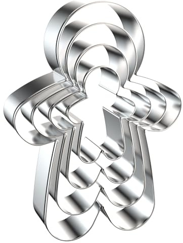 Set di 4 formine per biscotti a forma di omino di pan di zenzero, 12,7 cm, 10,2 cm, 7,6 cm, 5,1 cm, 4 pezzi, in acciaio inox
