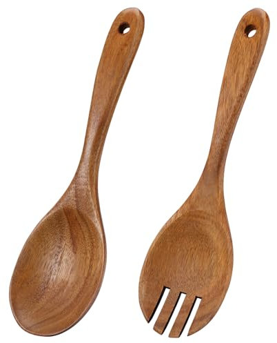 2 Pezzi Posate da Insalata in Legno, Posate per Insalata in Legno, Cucchiaio in Legno e Forchetta, Server per Insalata in Legno, Posate da Insalata Legno, per Insalata e Frutta